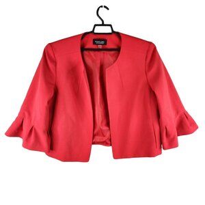 Womens Red Ruffled Sleeve Open Front Blazer Jacket Black Label By Evan-Picone 18